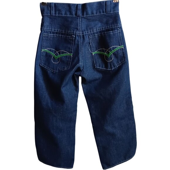 Vintage 1980's Girls JEANS 21x19 7 EMBROIDED Disco POCKET DENIM STRAIGHT SEARS - Picture 2 of 6